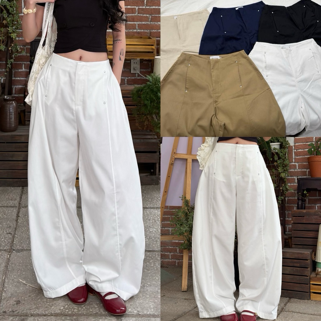 RINIE PANTS - DEROSE Soft KaKi PANTS Loose Form Puffed Smooth เอวสี่กระเป๋าสบายกางเกงผู้หญิงกางเกงผู้หญิงสไตล์กางเกง