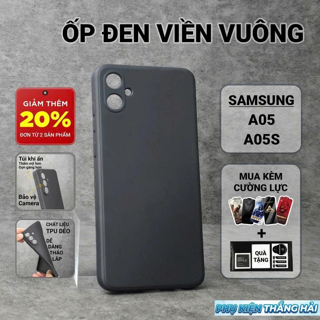 เคส Samsung A05, A05s PKTH เคสสีดําล้วน | เคสโทรศัพท์แบบยืดหยุ่น SS galaxy ปกป้องกล้องโทรศัพท์ Samsu