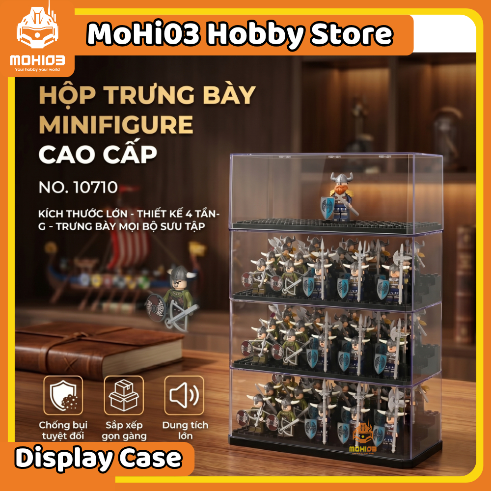 MoHi03 Premium Minifigure Display Box - กล่องไมก้า 4 ชั้นสําหรับที่เก็บโมเดลกันฝุ่นโปร่งใสคุณภาพสูง 