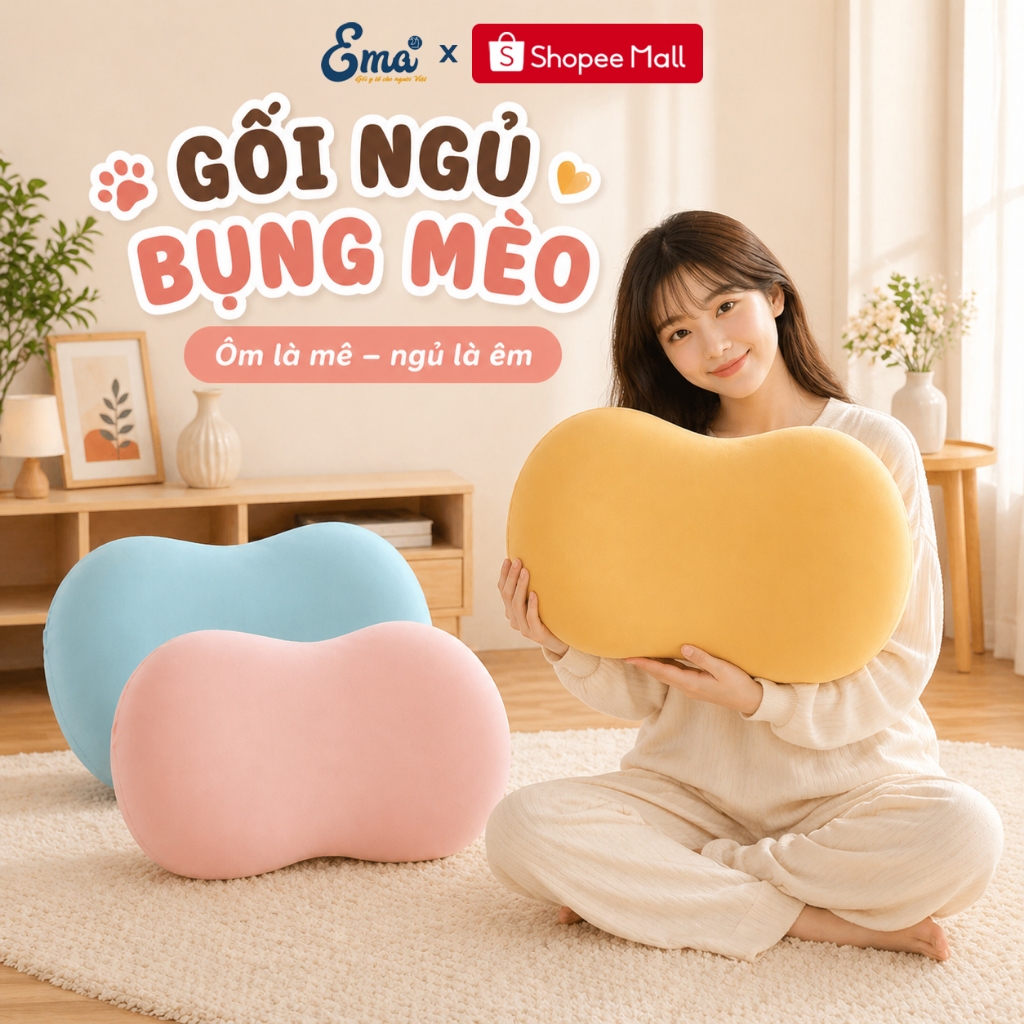 EMA Latex Cat Belly Sleeping Pillow - นุ่มและเรียบเนียนเหมือนแมว Belly, คอไหล่สนับสนุน, ระบายอากาศได