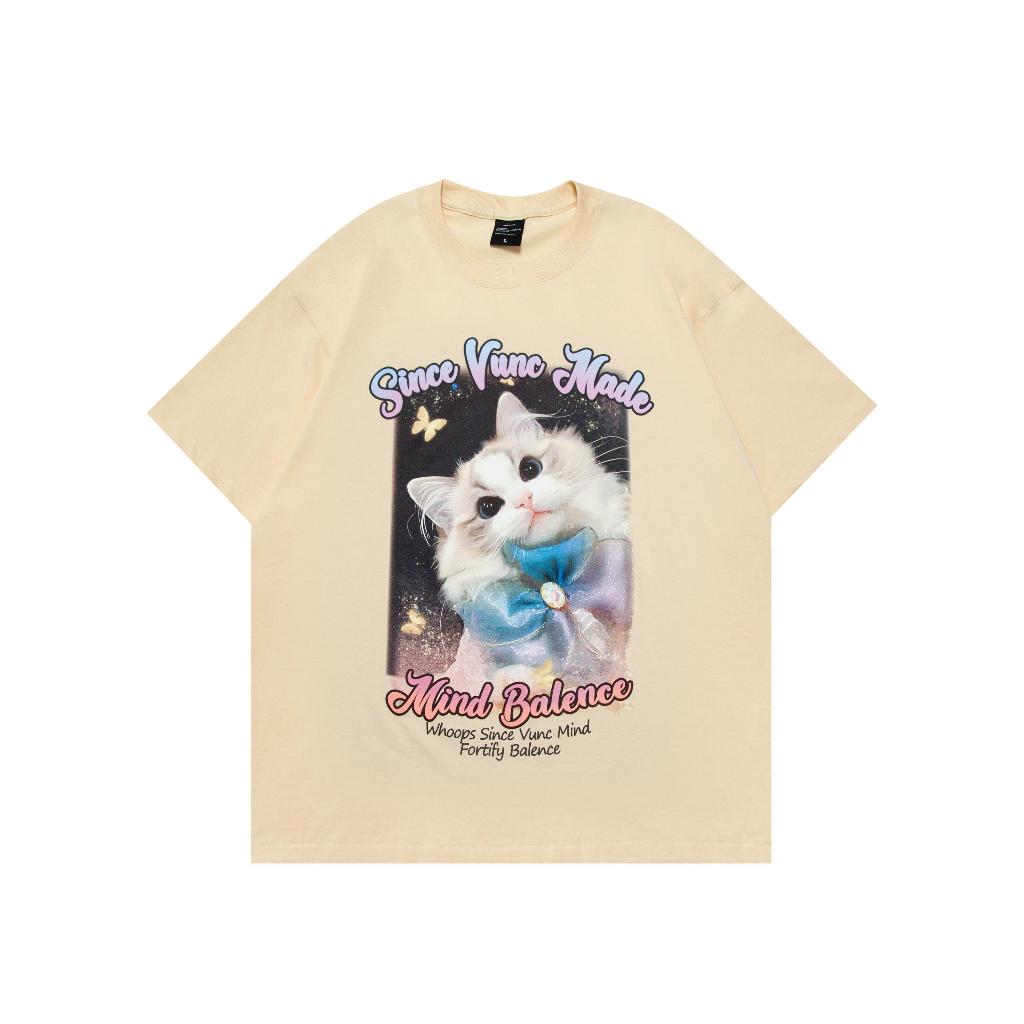 [IDeverRAY] เสื้อยืด unisex คุณภาพสูงของแท้ IDeverRAY x VUCC Mind Meow cotton 260gsm, 21MSL-V9009