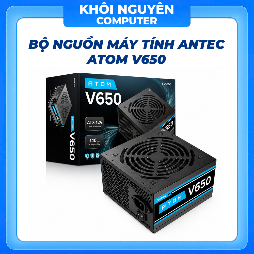 ของแท้ Antec Atom V650 EC 650W Active PFC แหล่งจ่ายไฟเสถียรสําหรับ 3 ปีสําหรับการเล่นเกมพีซี