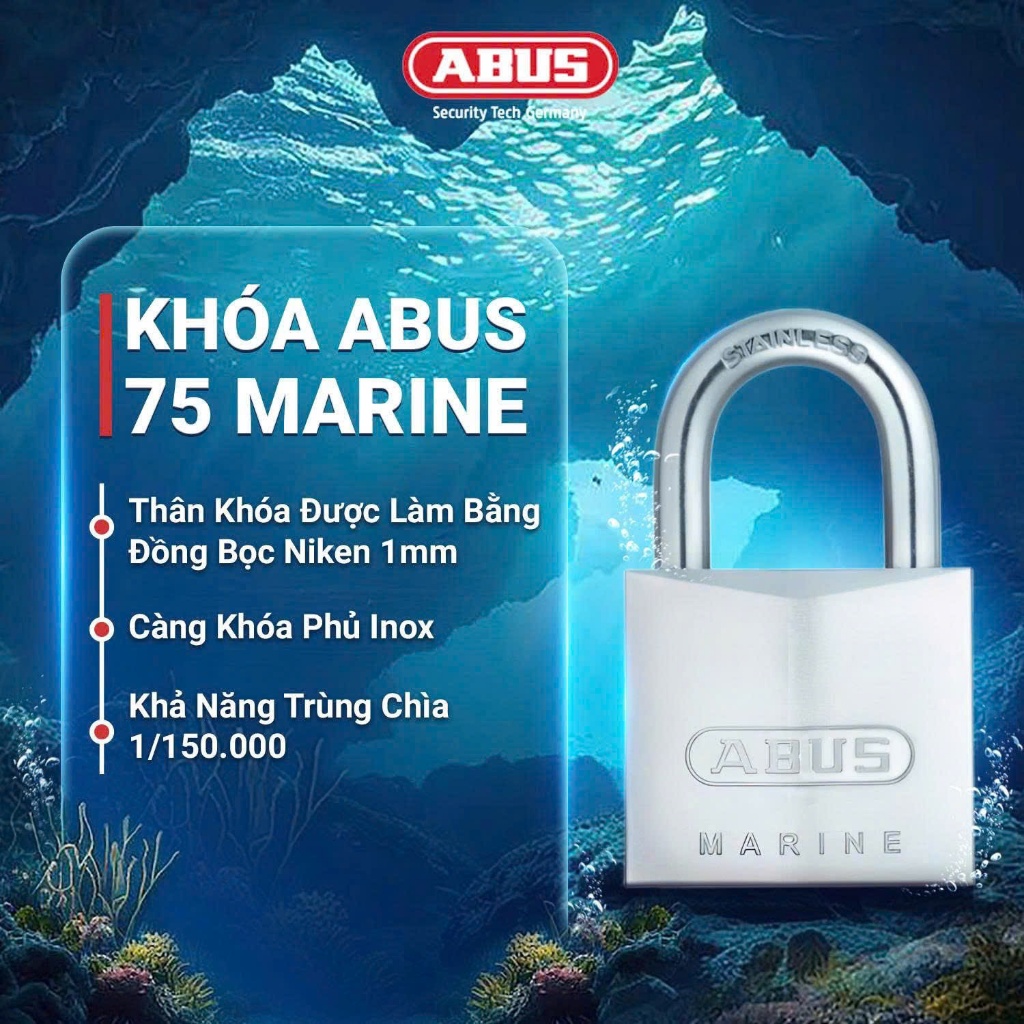 (GENUINE ABUS) ABUS 75 Marine Lock - ป้องกันสนิม เฉพาะสําหรับกลางแจ้ง ทนทานสุดๆ