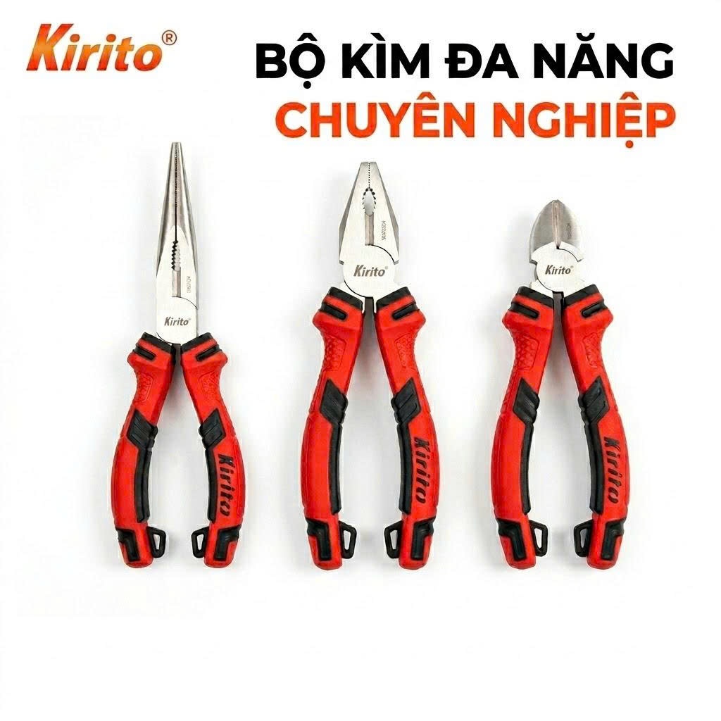 ชุดคีม 3 ชิ้น Kirito สําหรับช่างไฟฟ้า - เหล็ก CR-V - ทนทานเป็นพิเศษ - ตัดลวด ดัด การหยิบ - KIRITO คี
