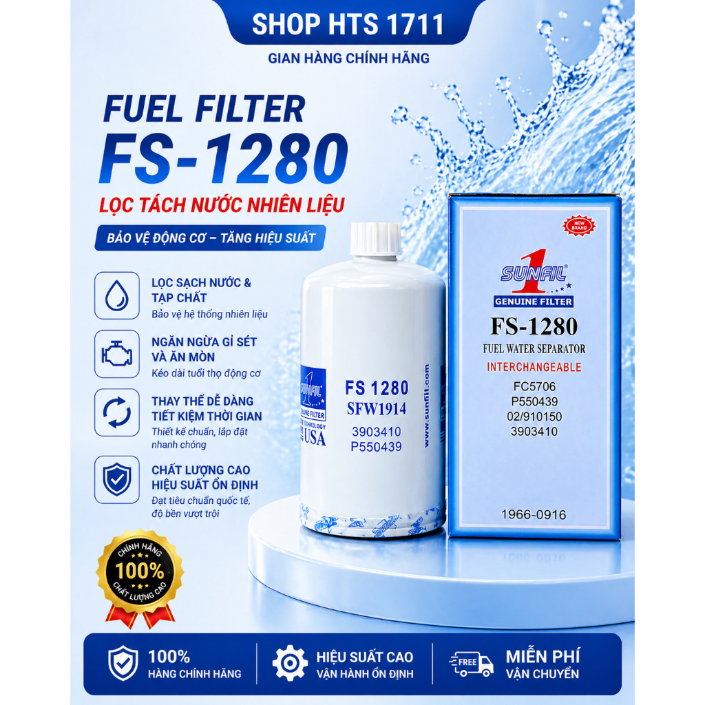 กรองน้ํามันเครื่อง FS 1280 SFW 1914 สําหรับเครื่องยนต์ดีเซล Komatsu Cummins