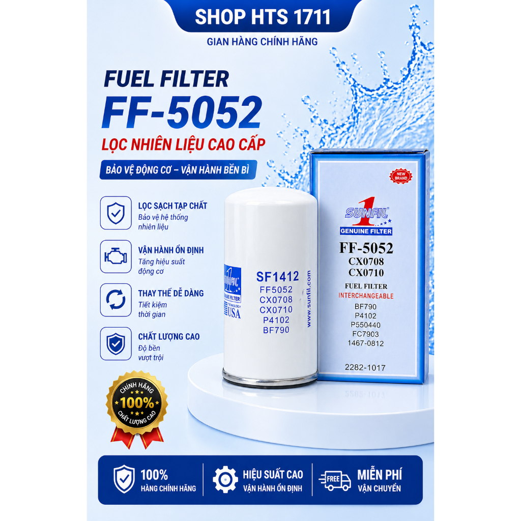 กรองน้ํามันเครื่อง FF 5052 SF1412 Sunfil 1 สําหรับเครื่องยนต์ดีเซล Cummins
