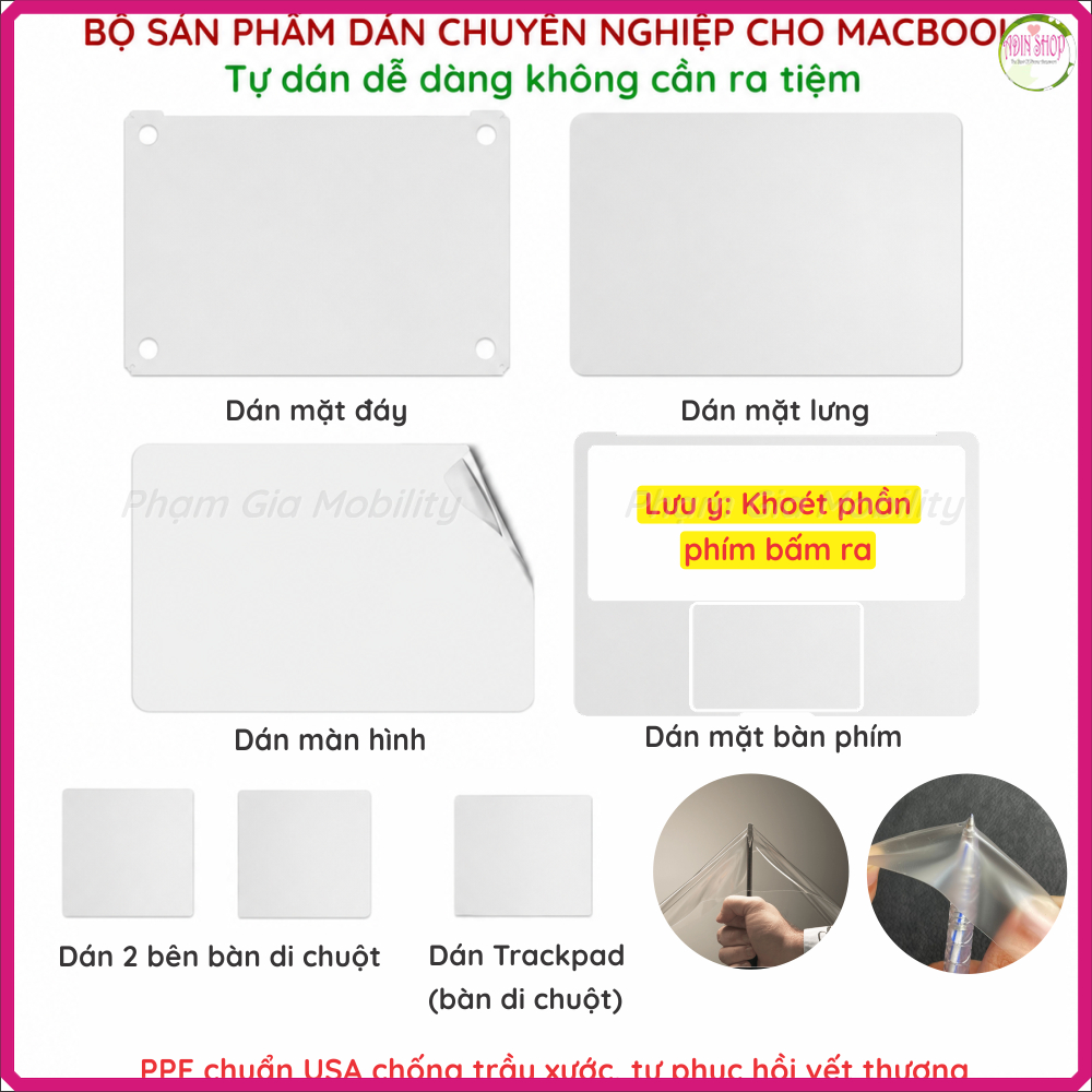 สติ๊กเกอร์ PPF สําหรับ Macbook Air M1 2020/ M2 2022/ M3 2024/ M4 2025 (13.3'' 13.6 15.3 นิ้ว) ใส หยา