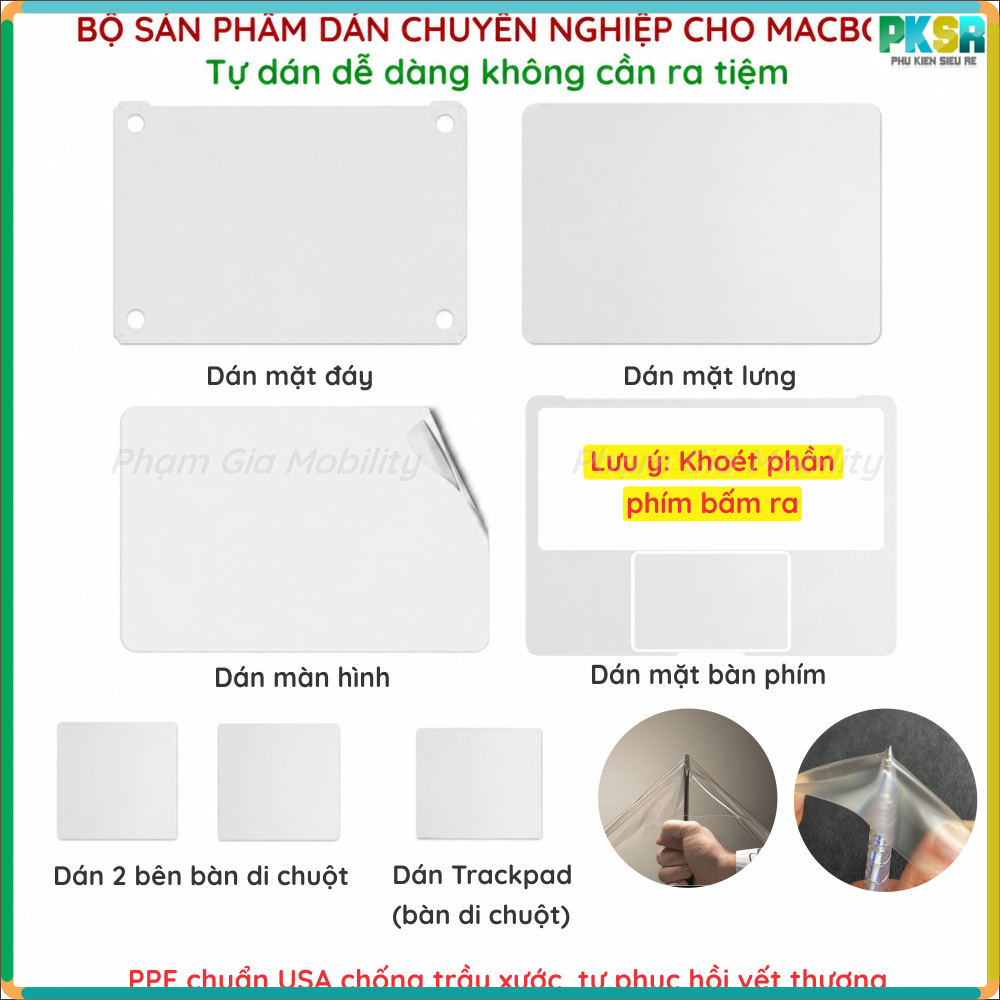 สติ๊กเกอร์ PPF สําหรับ Macbook Air M1 2020/ M2 2022/ M3 2024/ M4 2025 (13.3'' 13.6 15.3 นิ้ว) ใส ด้า
