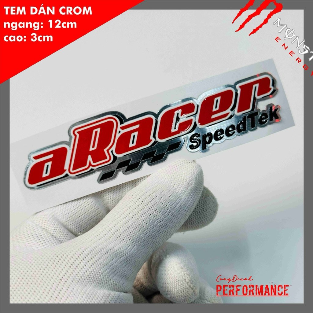 ARacer SpeedTek สติ๊กเกอร์โครเมียมขูดพรีเมียม (กว้าง 12 ซม. สูง 3 ซม.)