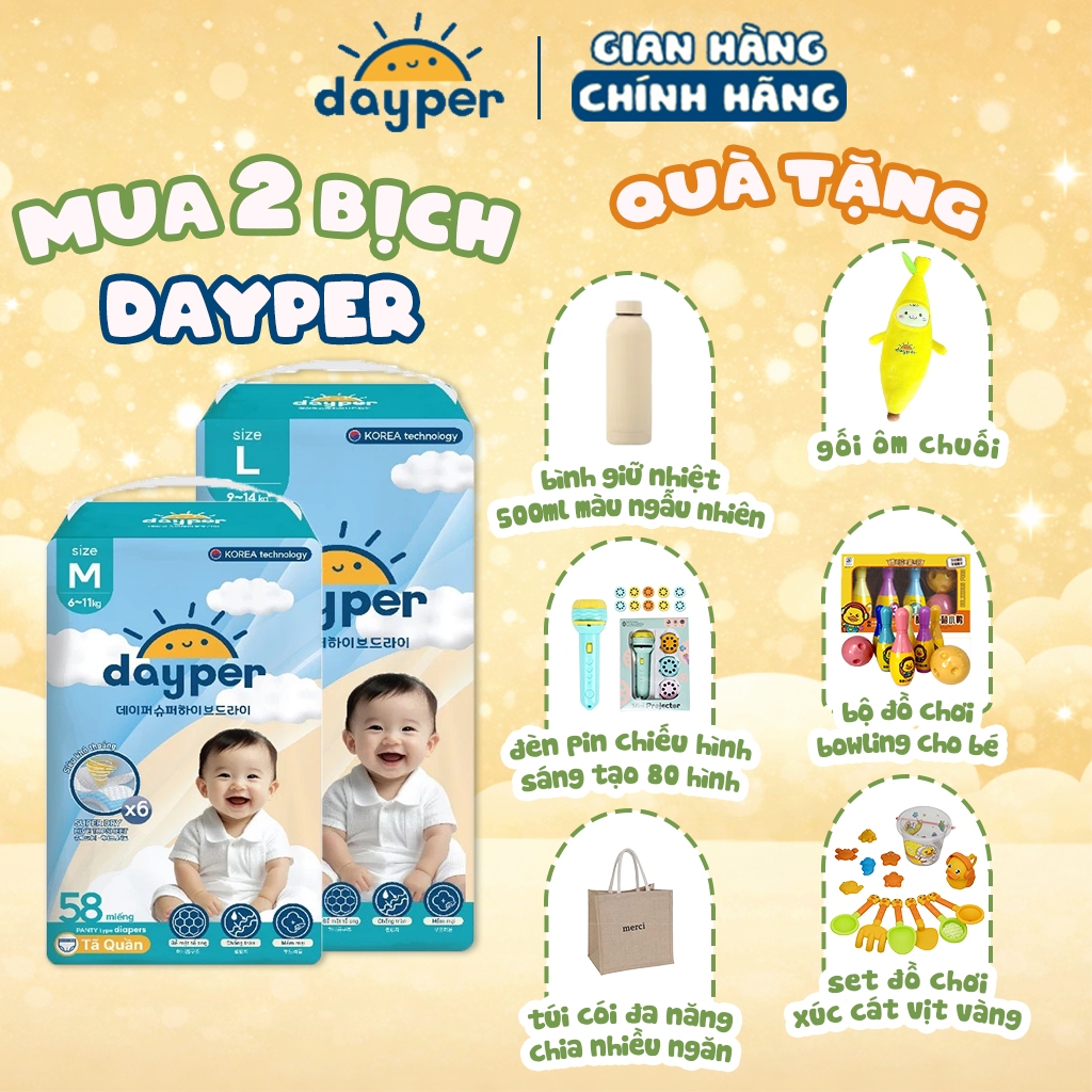 2 BACKS of Dayper ผ้าอ้อม/ผ้าอ้อม Super Hive Dry 6 ครั้ง More Absorbent (+28 ชิ้น)