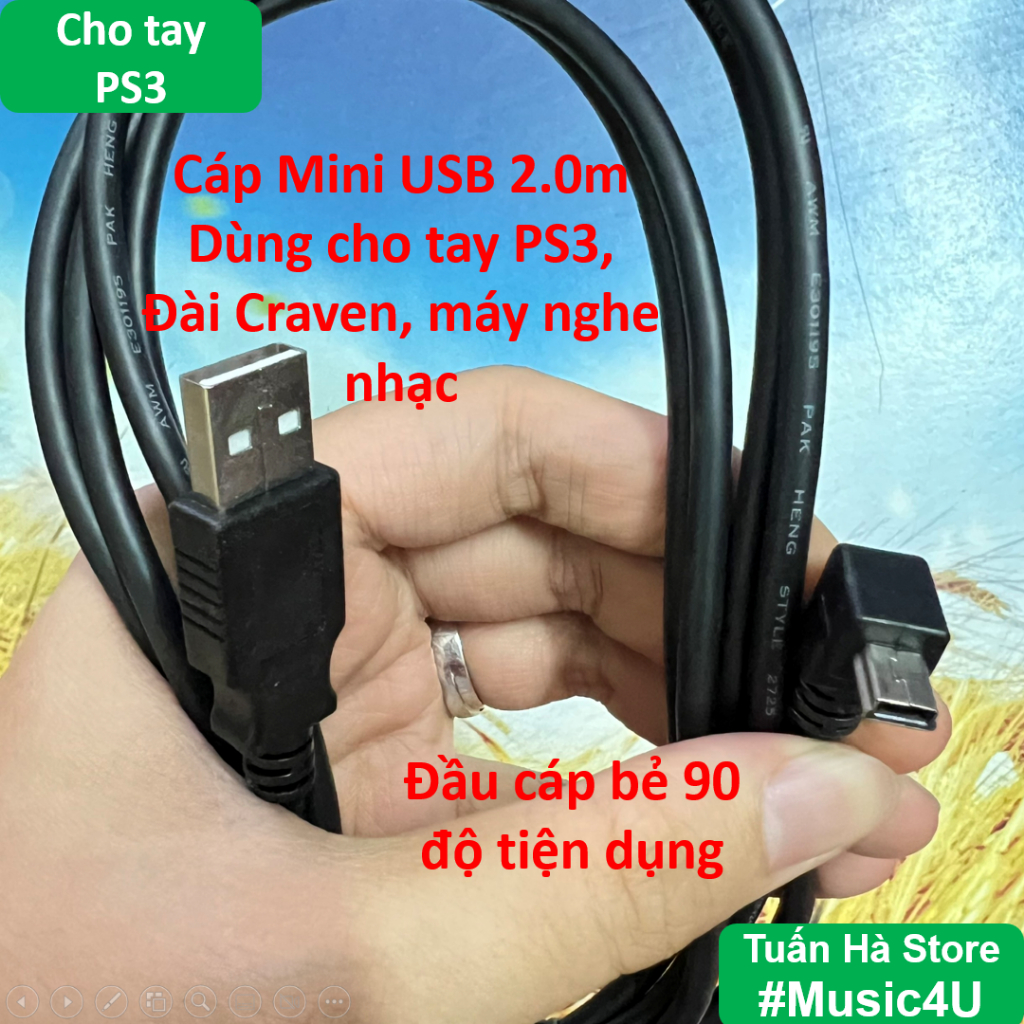 OEM สาย Mini USB 90 องศา 2 ม. – มาตรฐานอุตสาหกรรม สําหรับเครื่องเล่น PS3 วิทยุ Craven เครื่องเล่นเพล
