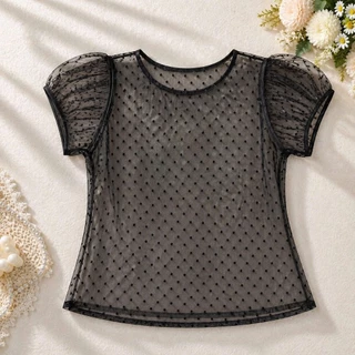 เสื้อแขนพองลายจุดซีทรู(ไม่มีเสื้อตัวใน)