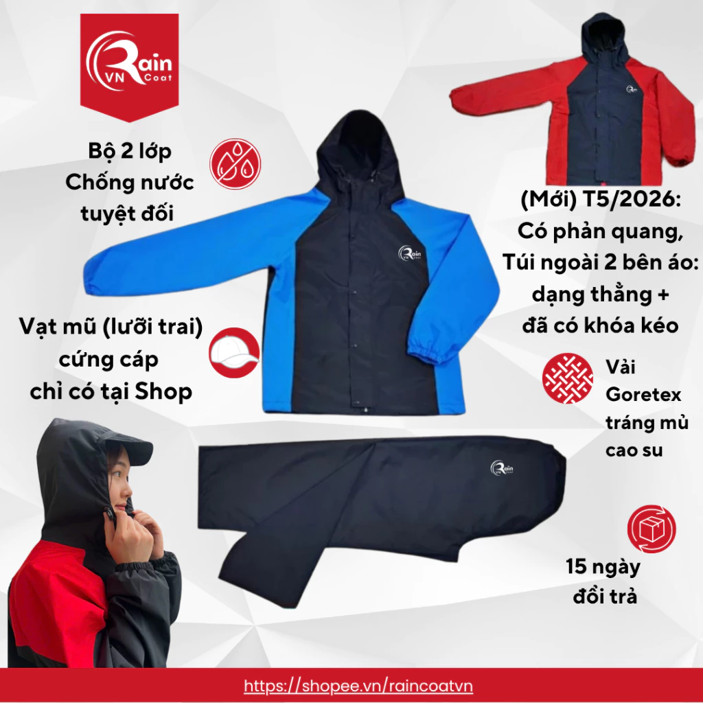 ชุดเสื้อกันฝน GoreTex 2 ชั้น เคลือบลาเท็กซ์ พร้อมแถบสะท้อนแสง