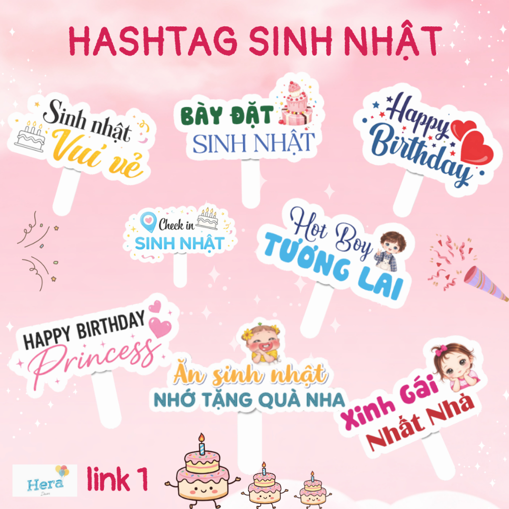 (รหัส NO. 1-50) Cheap Handheld Birthday Hashtag - Birthday Hashtag