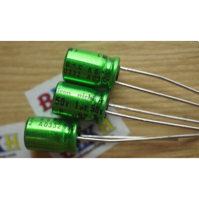 2 ตัวเก็บประจุเสียงไฮไฟแบบไม่มีขั้ว 50V 1uF 85 องศา 511 มม. ยี่ห้อ Nichicon MUSE BP.