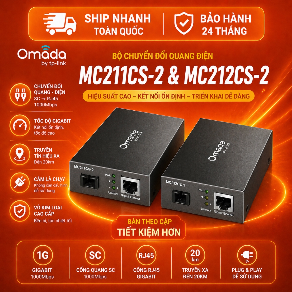 ตัวแปลงออปติคัล TP-Link 1 คู่ MC211CS-2 และ MC212CS-2 ตัวแปลงสื่อ Gigabit SC Single Mode 2Km