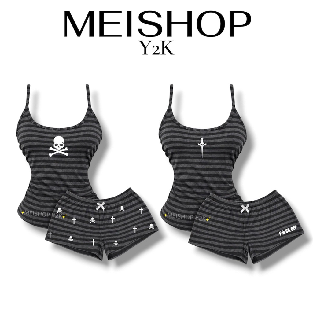 ชุดผู้หญิง Y2K GREY STRIPED – PERSONALITY สไตล์นอกสถานที่
