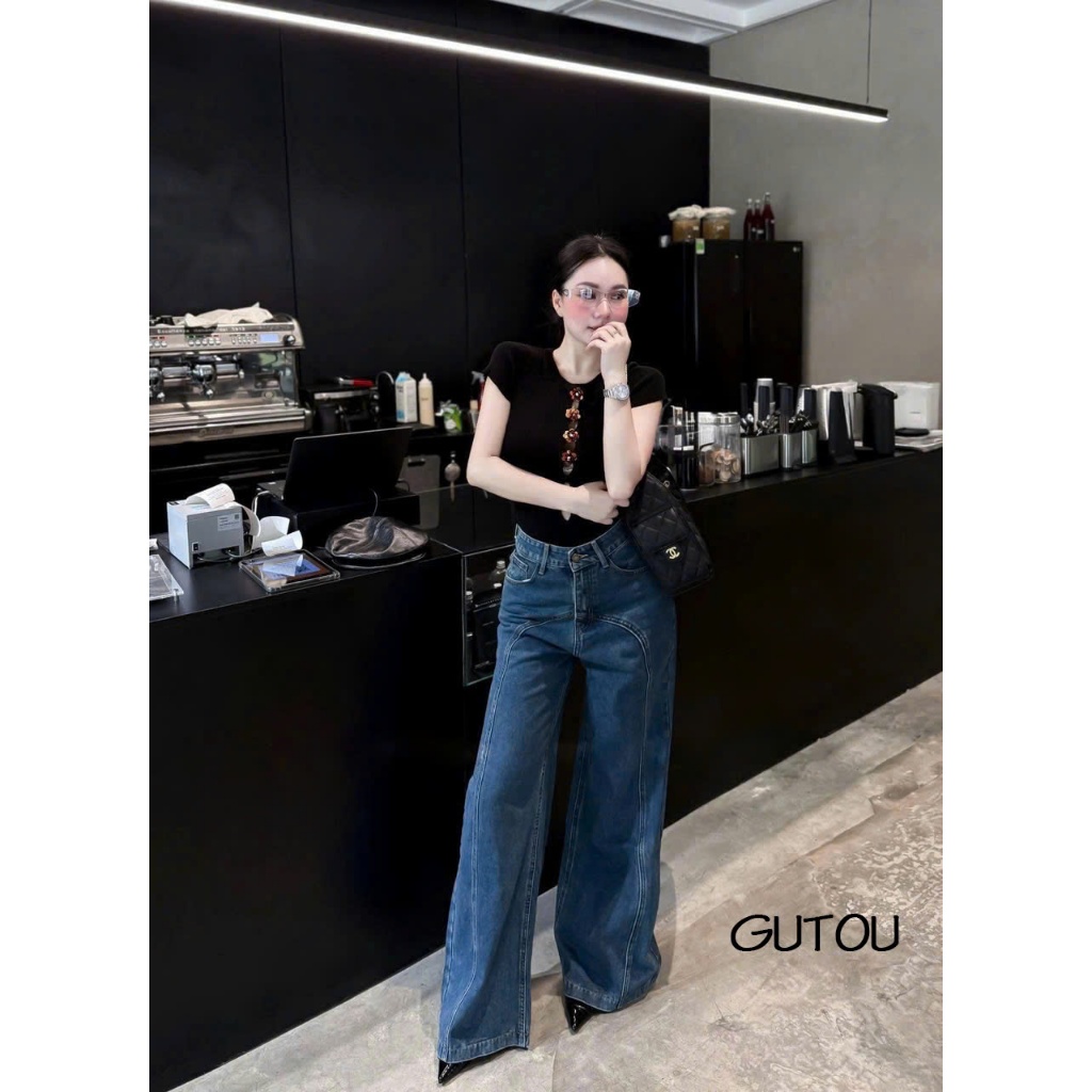 [ GUTOU ] Seam Curved Straight Jeans G238