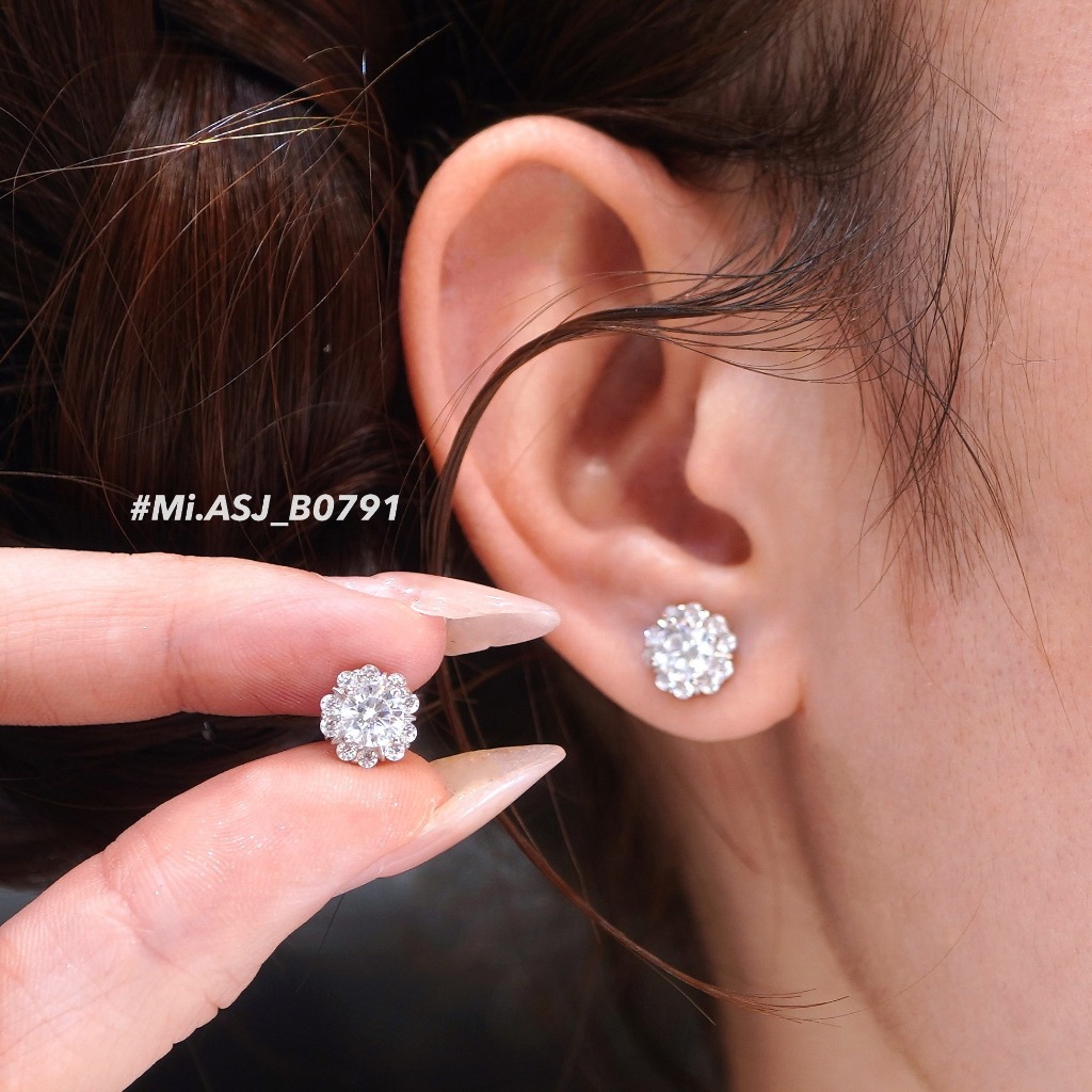 ต่างหูผู้หญิงหมุดหิน CZ แพลตตินั่มคุณภาพสูง - B0791 MIASJ