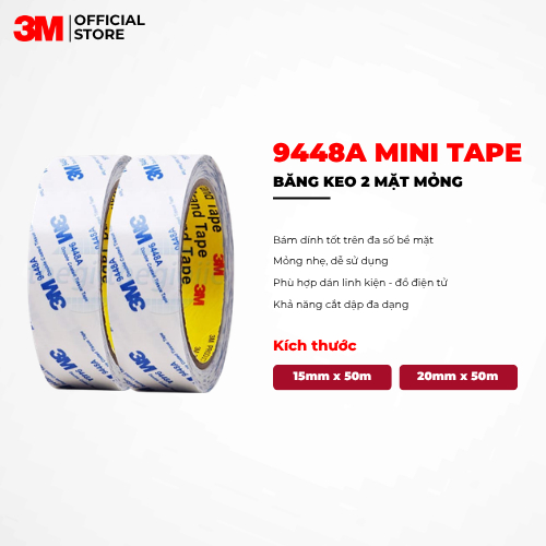 3M 9448A เทปสองด้านบางเฉียบโปร่งใส - Adhesion ที่แข็งแกร่งมากสําหรับทุกพื้นผิวขนาด 19 มม. x 5 ม.