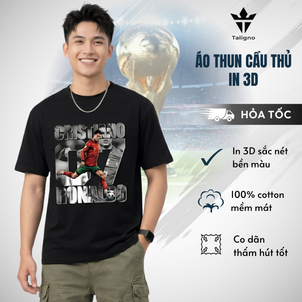 เสื้อยืดแฟนนักฟุตบอล CR7 Messi ทรงหลวม unisex ผ้าคอตตอน 100% พิมพ์ลาย 3D ส่วนบุคคล