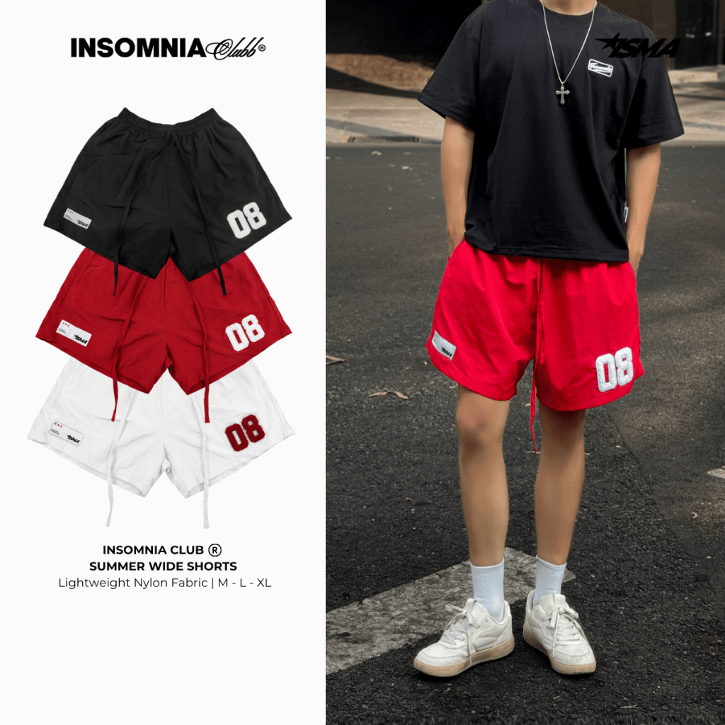 [มาใหม่] INSOMNIA 08 กางเกงขาสั้นขากว้างริ้วรอย Unisex - PS029