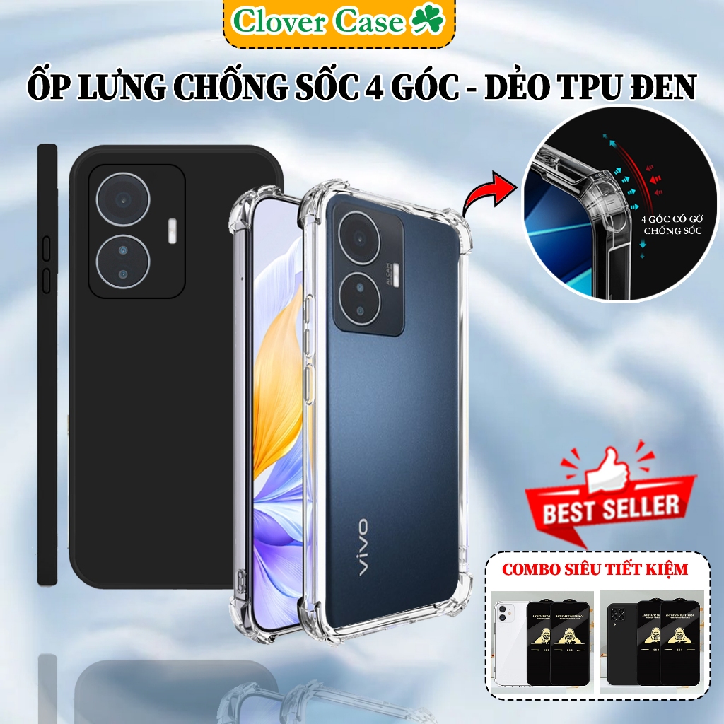 เคส Vivo Y55 4G, Y55 5G, ซิลิโคนใสกันกระแทก 4 ด้าน, ขอบสี่เหลี่ยม TPU, ป้องกันกล้อง