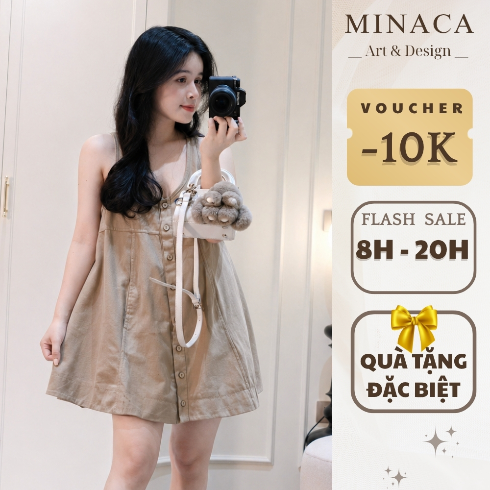 MINACA ชุดเดรสเบบี้ดอลล์ทรงหลวม 2 สายปกปิดข้อบกพร่องของผู้หญิง สวยสําหรับออกไปข้างนอก V376