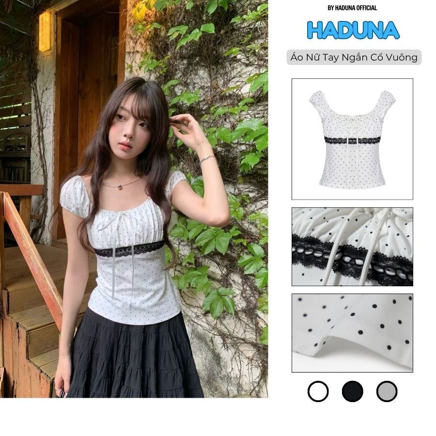 เสื้อเชิ้ตแฟชั่นน้ําหนักเบาสตรีคอเหลี่ยมลายจุดและ013