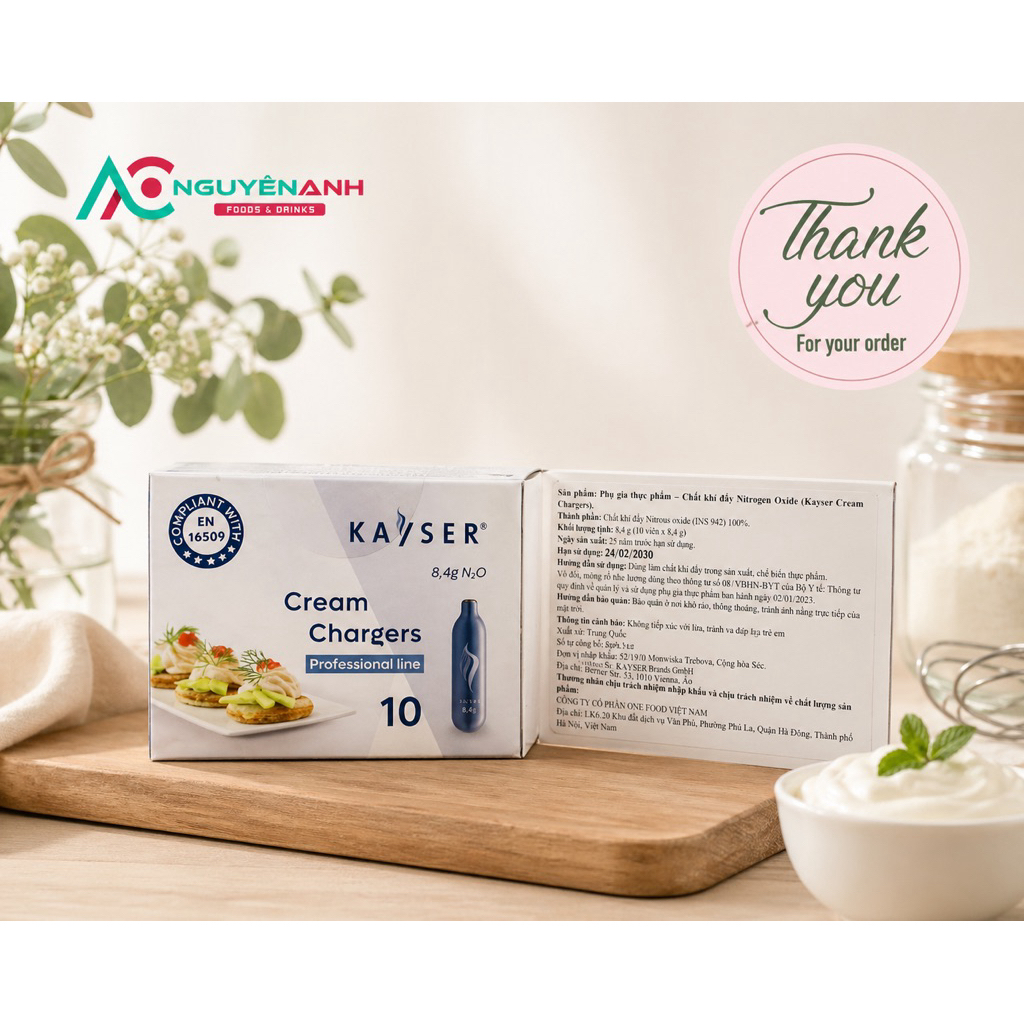 Gas N2O Creamer Charger Kayser - กล่อง 10 เม็ด (8.4g)