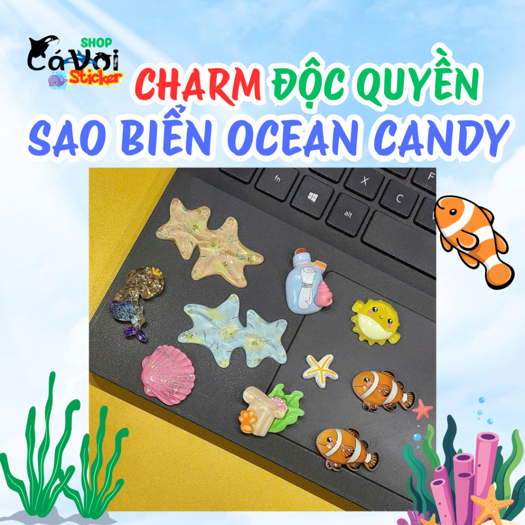 Ocean Candy ชุดน่ารักประกายปลาดาว Charm Crocs รองเท้าแตะตกแต่ง Clownfish ปลาดาวเปลือกหอยเรซิ่นน่ารัก