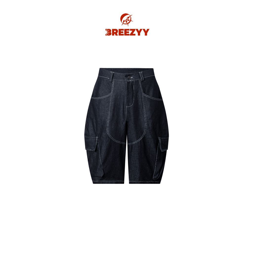 BREEZYY POCKET DENIM JORTS - กางเกง Cargo Denim Jorts สีน้ําเงินเข้ม