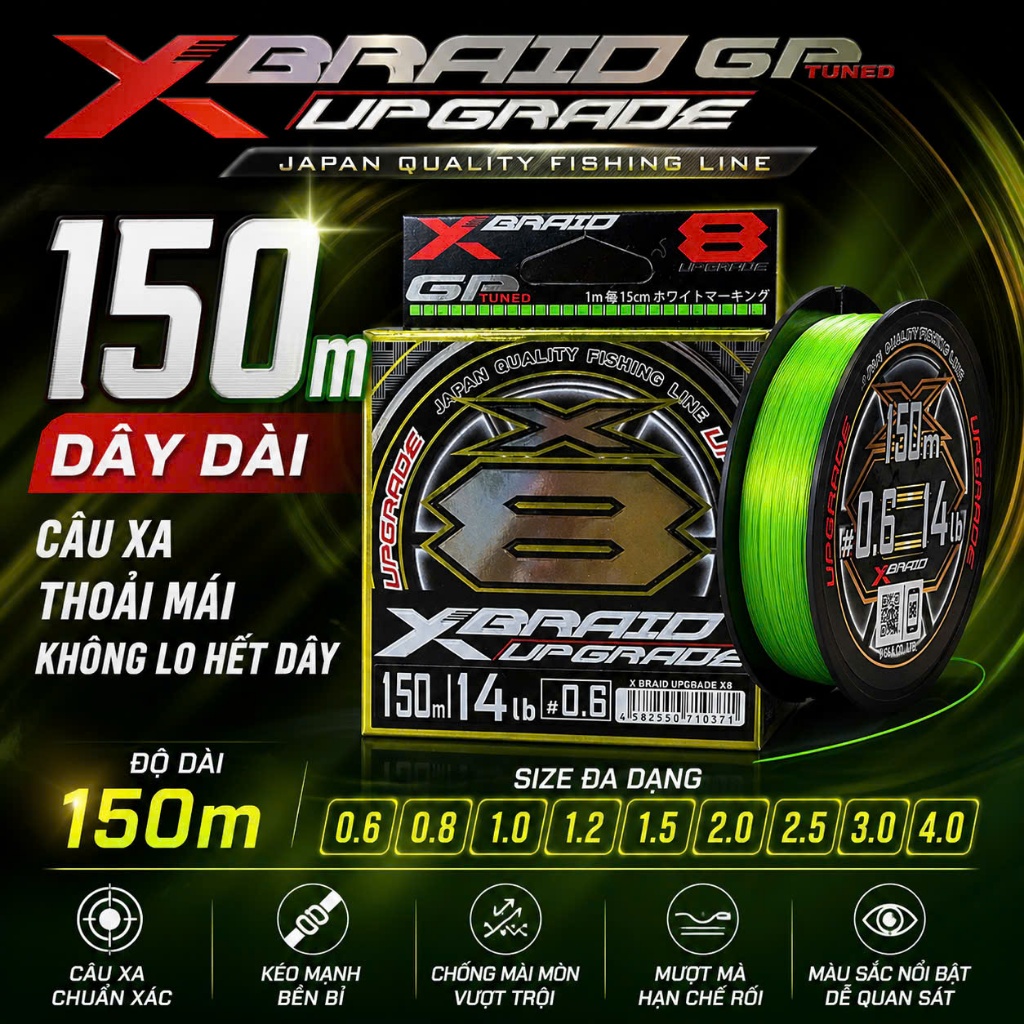 เชือก PE X8 YGK XBraiD GP ยาว 150 ม. ลวดแข็งแรง ลวดเรียบ รองรับโยนยาว จํานวนเต็ม 0.6 ถึง 4.0