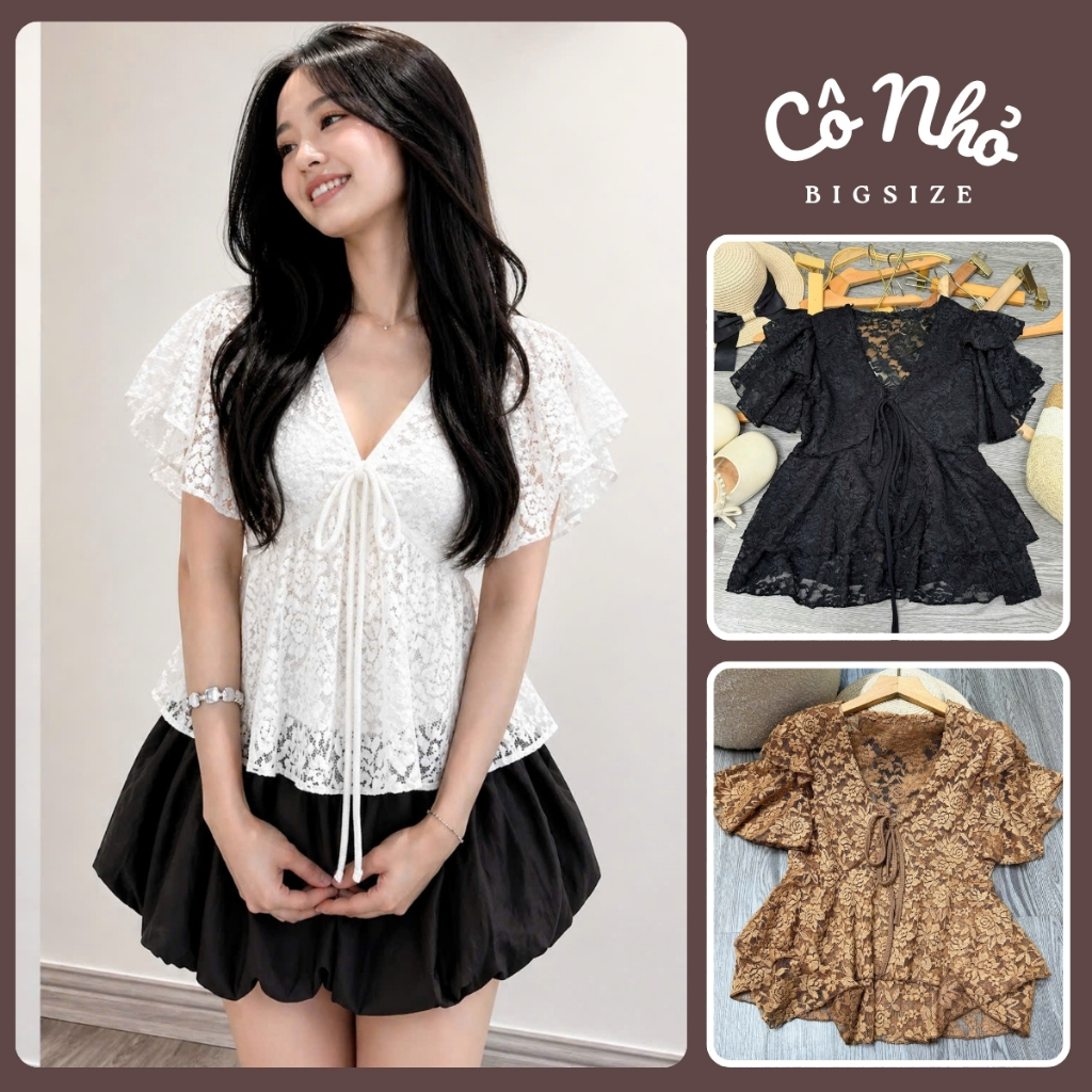 เสื้อลูกไม้ขนาดใหญ่ของผู้หญิงมีโบว์ Peplum Flared แขนสั้น Fairy Tail Flattering Ladys Figure A353