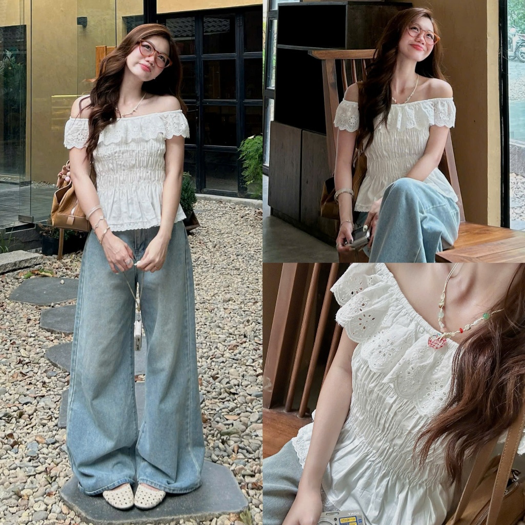 (OLDSCHOOL PHOTO) เสื้อลูกไม้เปิดไหล่ผู้หญิง A3907 Iris Top.