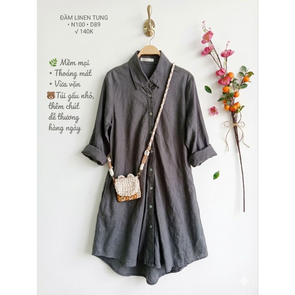 ชุดเดรส LINEN สีฟ้า | 2HAND JAPAN