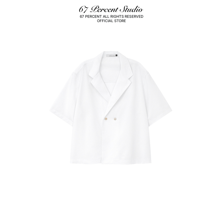 เสื้อเชิ้ตแขนสั้นคอปกเปิดลงมีสไตล์ 67PERCENT/67% - NOTCH LINEN SHIRT