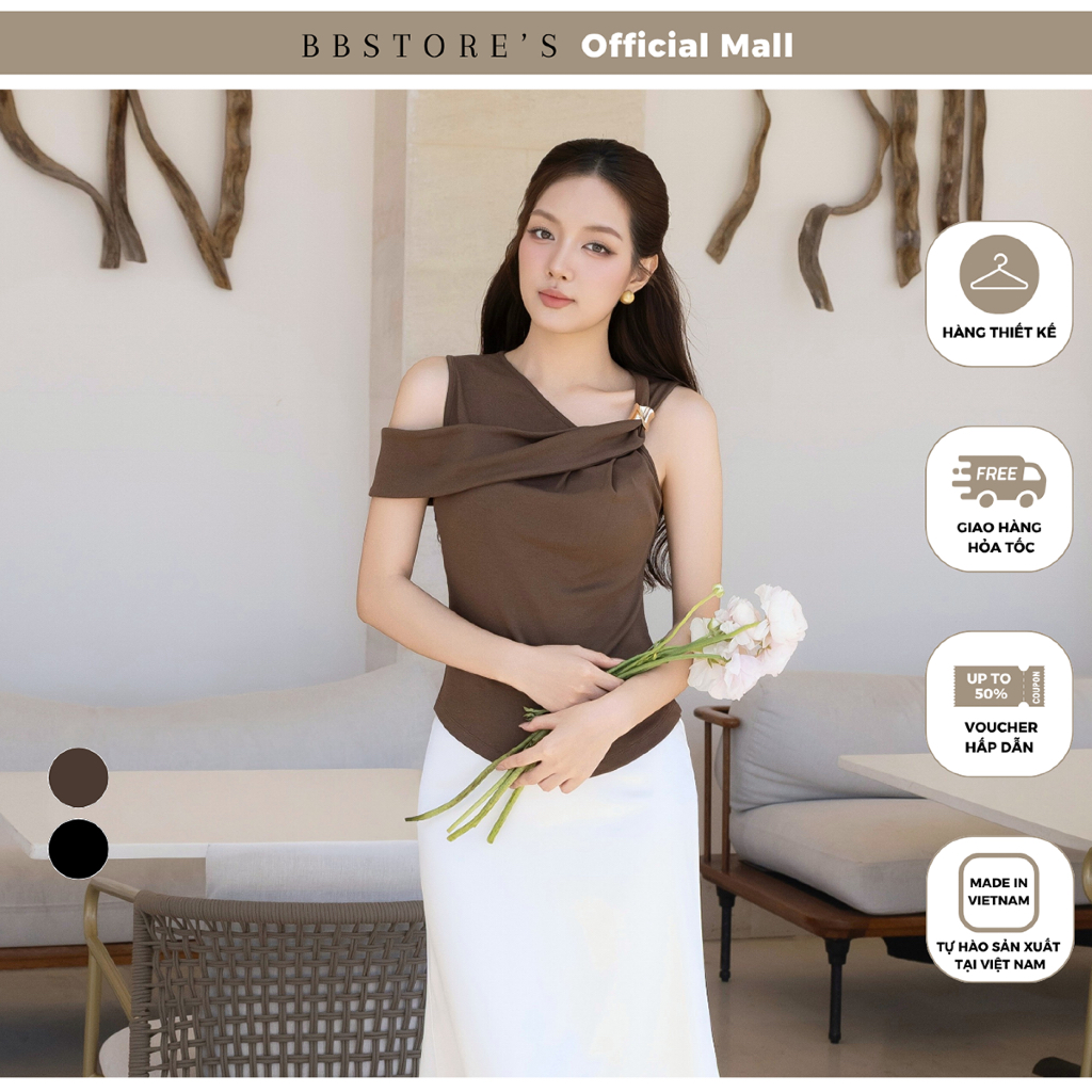 เสื้อสตรีทแวร์ของ BBSTORES คอปกเอียงยืดหยุ่น Bozip คอปกไหล่อสมมาตร - AAE42H