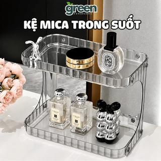 (SẴN) Kệ Đựng Mỹ Phẩm 2 Tầng Nhựa Mica Trong Suốt, Kệ Để Đồ Nhà Tắm Để Bàn Trang Điểm Sang Trọng