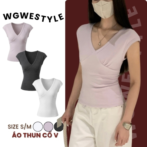 เสื้อยืดคอเต่าผู้หญิง WGWE 9481 - เสื้อยืดแขนสั้นเข้ารูปผู้หญิงนุ่ม 4-Way ผ้าฝ้ายยืด