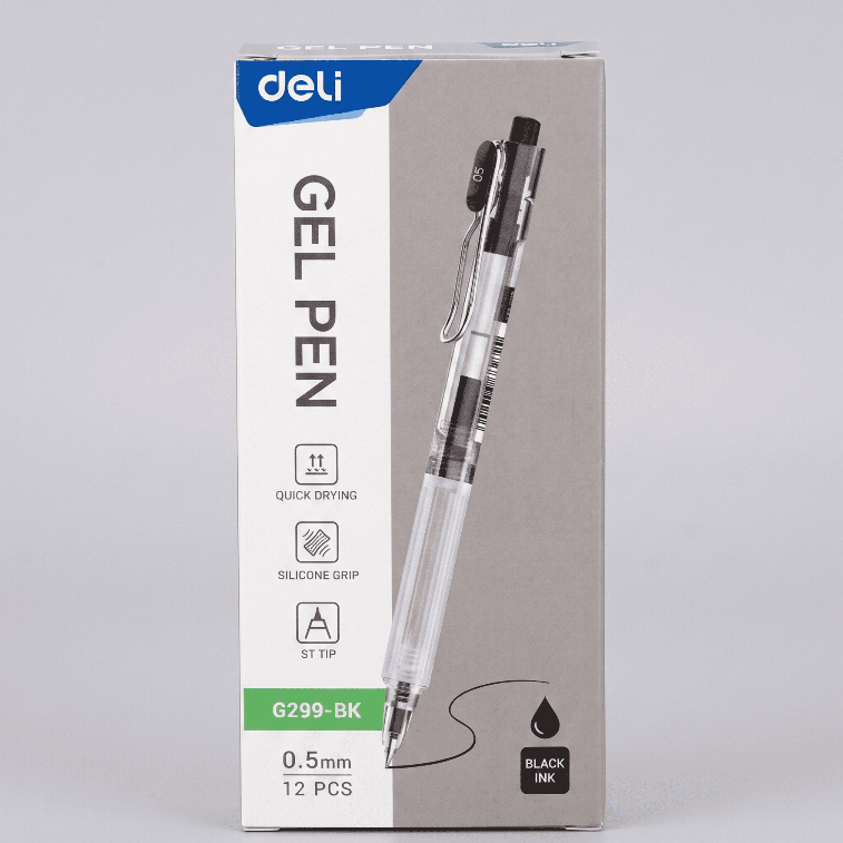 ปากกาเจลแบบกด Deli G299-BK 12 ชิ้น พร้อมหมึกสีดํา - ST Nib 0.5 มม. แห้งเร็ว แผ่นซิลิโคน