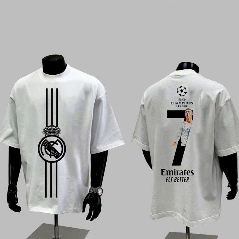 BEEHAPPY เสื้อยืดพิมพ์ลาย CR7 cristiano ronaldo ผ้าคอตตอนโอเวอร์ไซส์ แขนหลวม ทรงหลวม t88-89