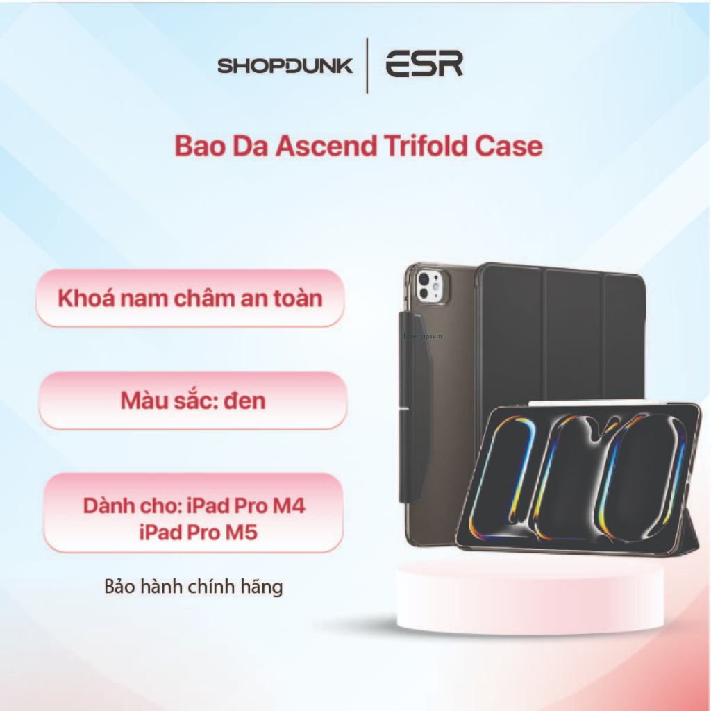 เคส Trifold Ascend ESR สําหรับ iPad Pro M4 & iPad Pro M5 - สีดํา