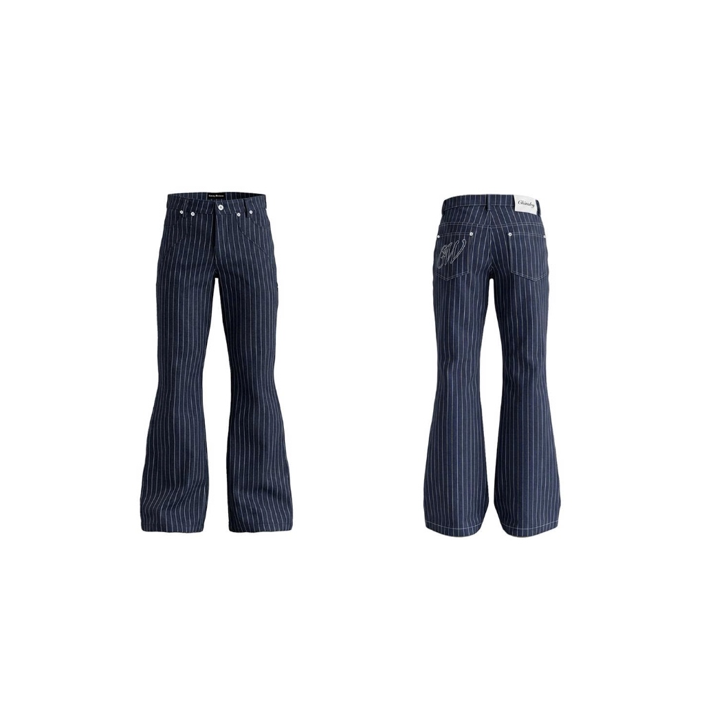 CHIVALRY STRIPED DENIM RAW FLARE PANTS