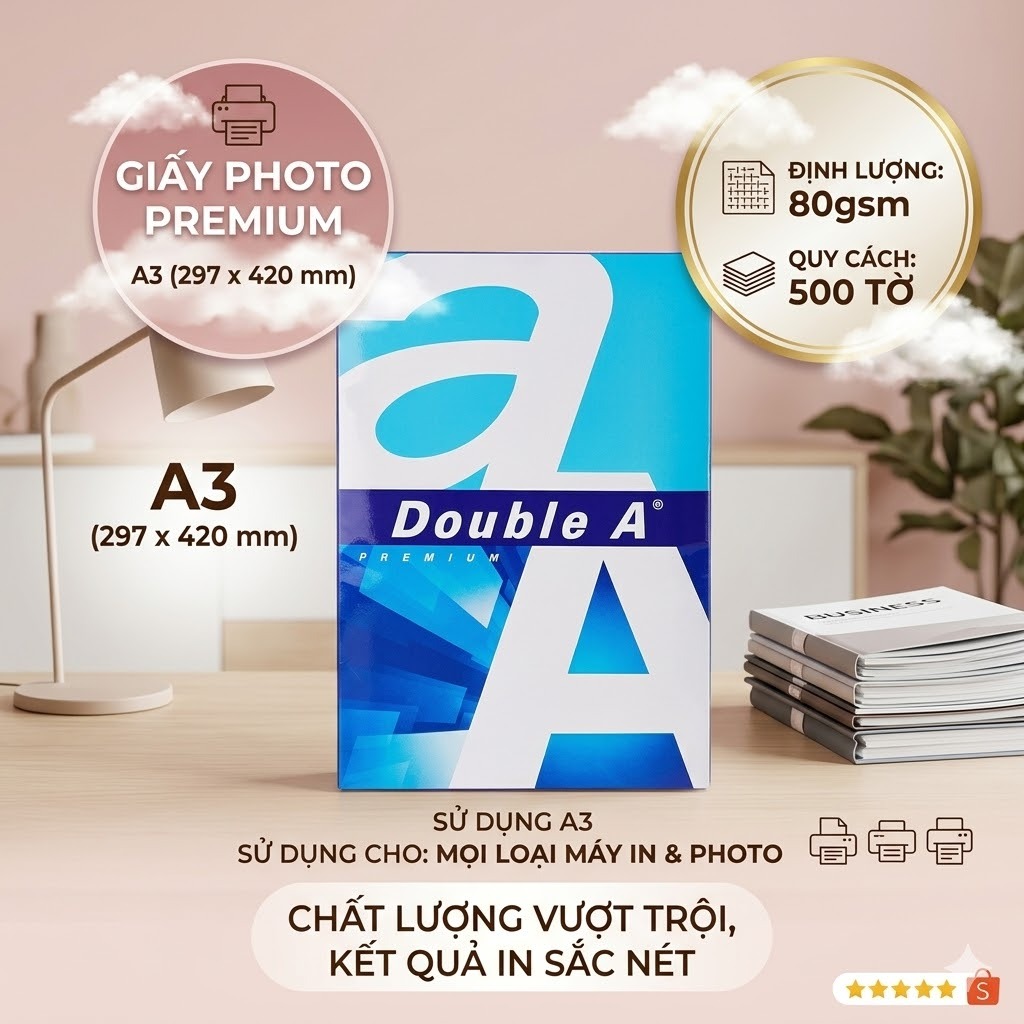กระดาษภาพถ่าย A3 80gsm - Double A (500 แผ่น)