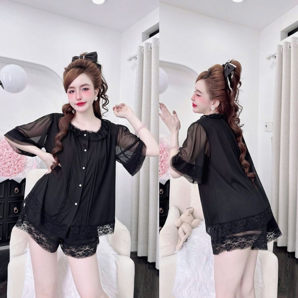 M34 ชุดนอนสตรีขนาดใหญ่ QC Elastic Mesh ชุดนอนเซ็กซี่คุณภาพสูงน่ารัก < 70KG G