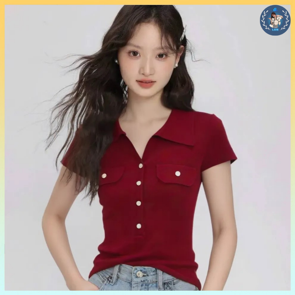 [T032] เสื้อสเวตเตอร์คอวีผู้หญิงเรียบง่ายและสง่างามพร้อม POCKET LID STYLE จากกวางโจว - L2M