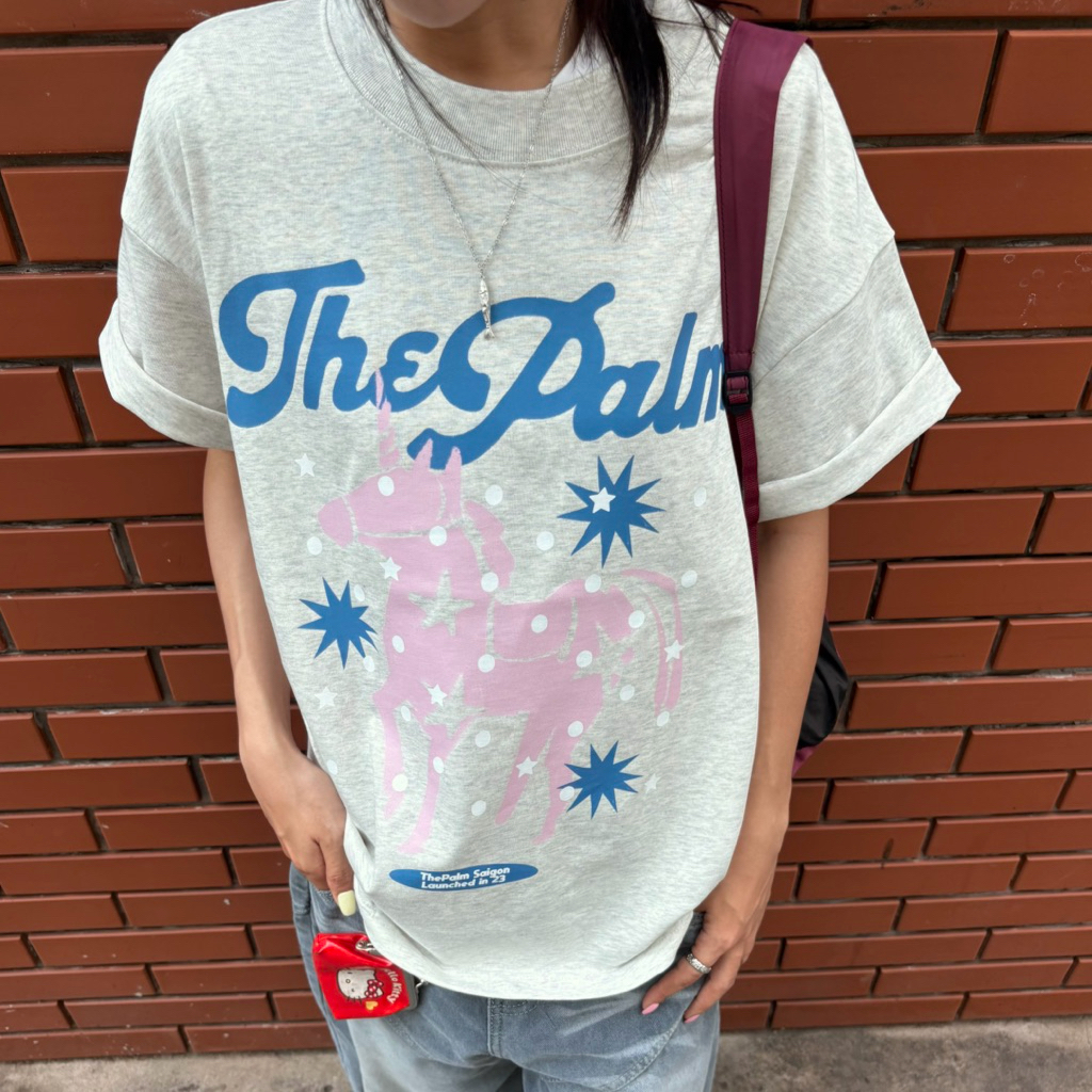ThePalm sikon Official - เสื้อยืด Boxy Form Light Pepper Grey "SHOOTING STAR" UNISEX Men and Women
