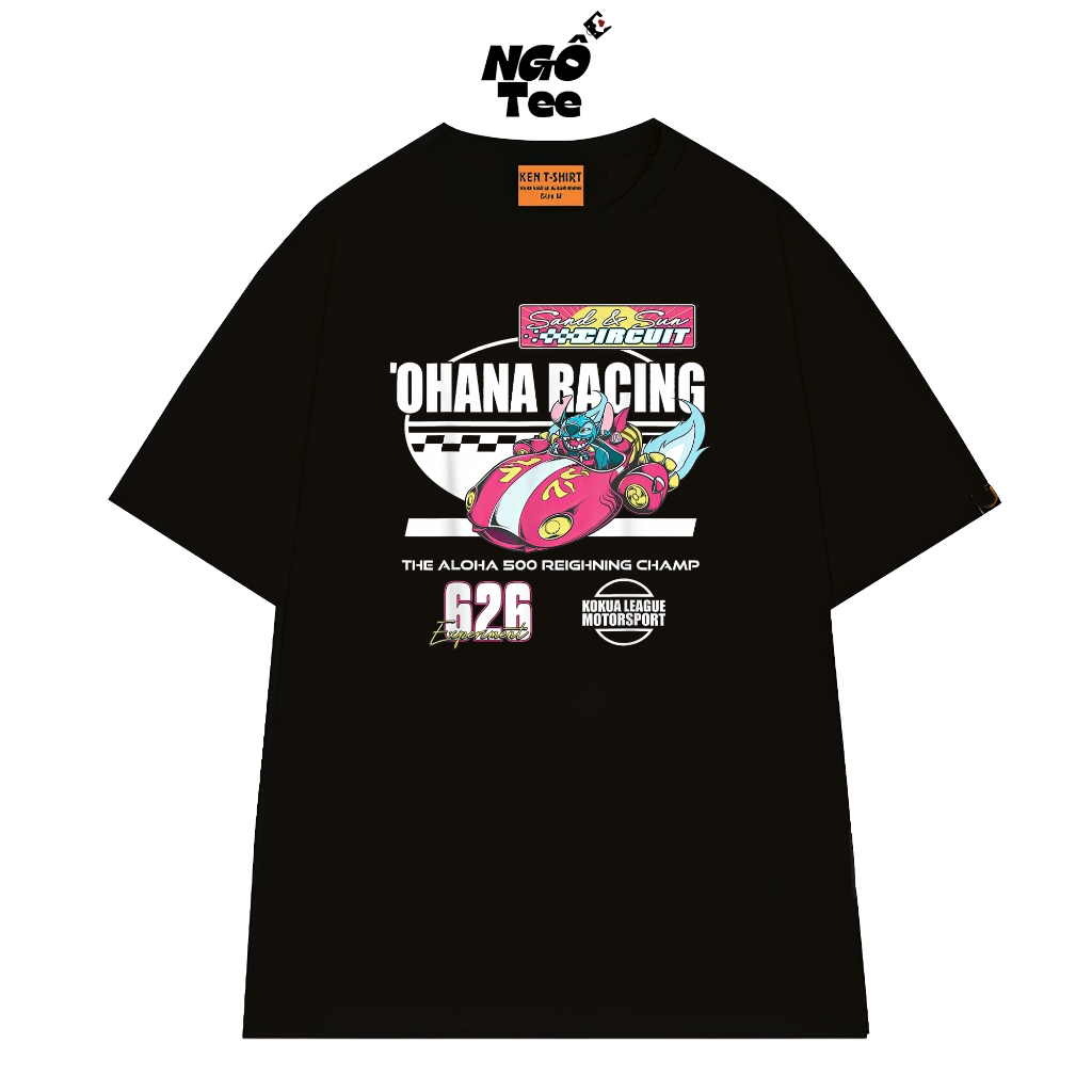 การ์ตูน Stitch Ohana Racing เสื้อยืด Cool Cotton Unisex Form