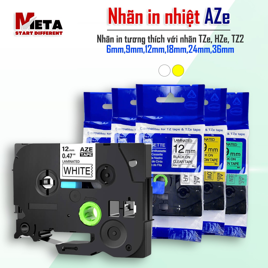 AZe ป้ายพิมพ์ขนาด 6mm,9mm, 12mm,18mm,24mm,36mm (สําหรับ Brother PT-E110/ PT-E300/D210/ E1000Pro.)
